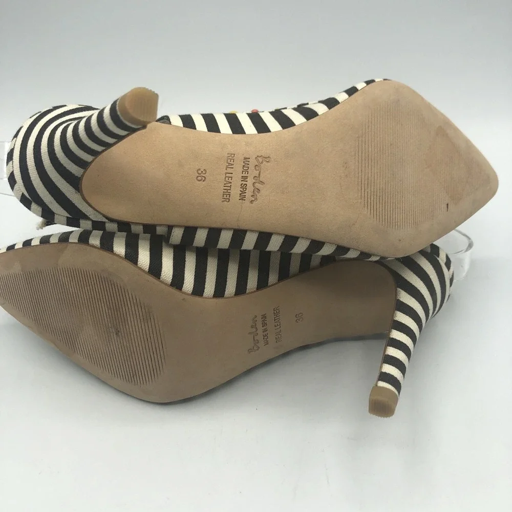 Boden Ashley Striped Courts heels Pumps Spain Studded Double T Bar Straps Sz 5.5